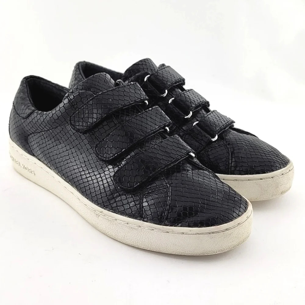 Michael Kors MK Women's Sneaker Shoes Black Reptile Texture 3 Straps Size 5M
